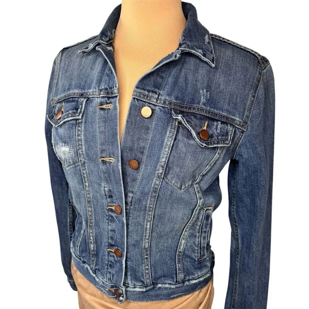 Gap 1969 Sz S Denim 100% Cotton Jacket Yosemite Drop Pocket Distressed Dark Blue